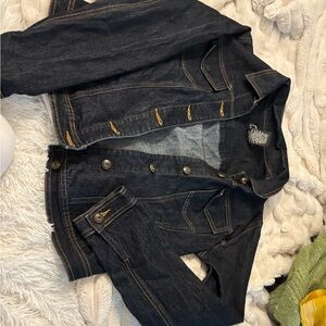 Dark Denim Jacket with Yellow Stitching